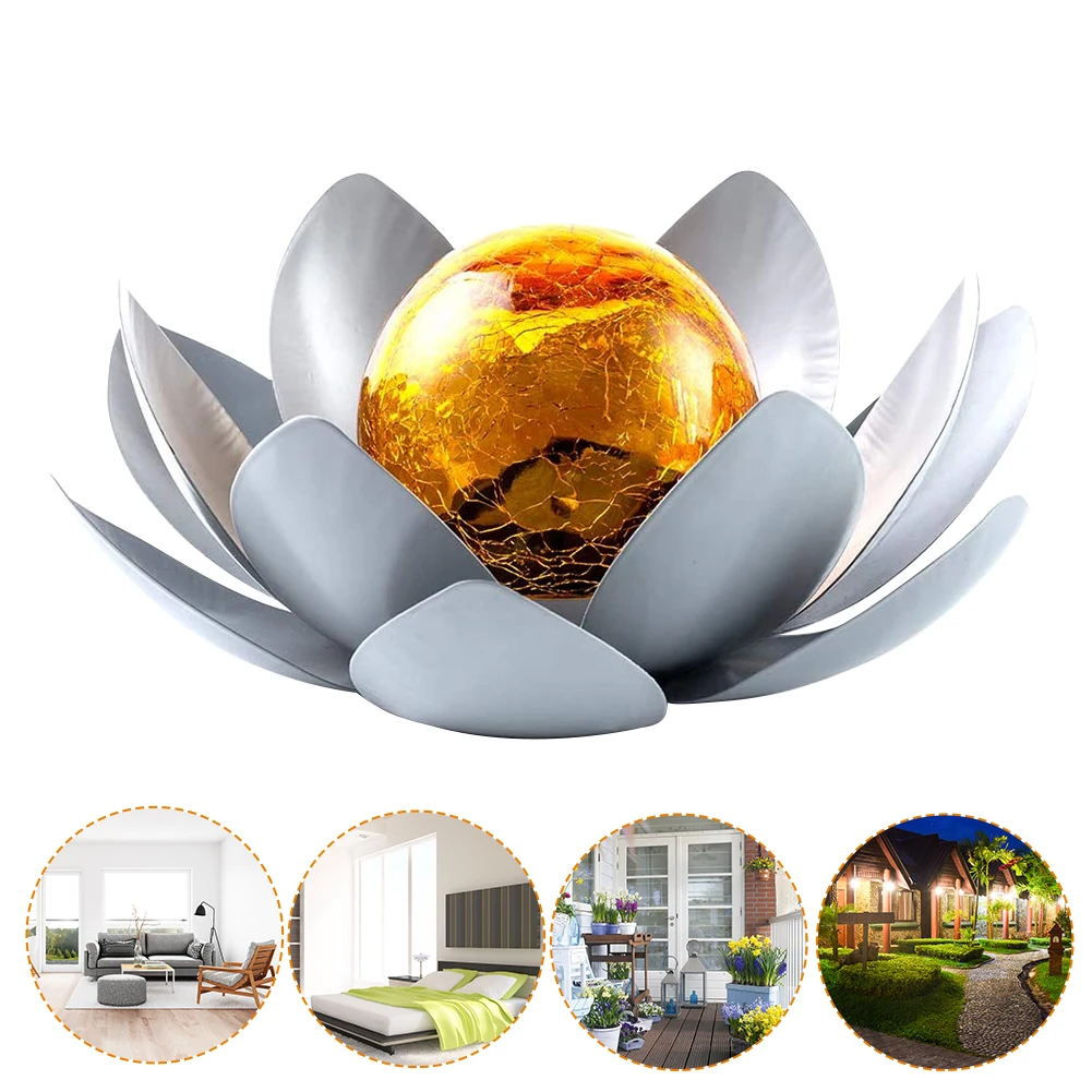 

Gifts Solar Lamp Landscape Home Lotus Flower Glass LED Lantern Garden Decor Waterproof Crackle Art Craft Easy Install Patio