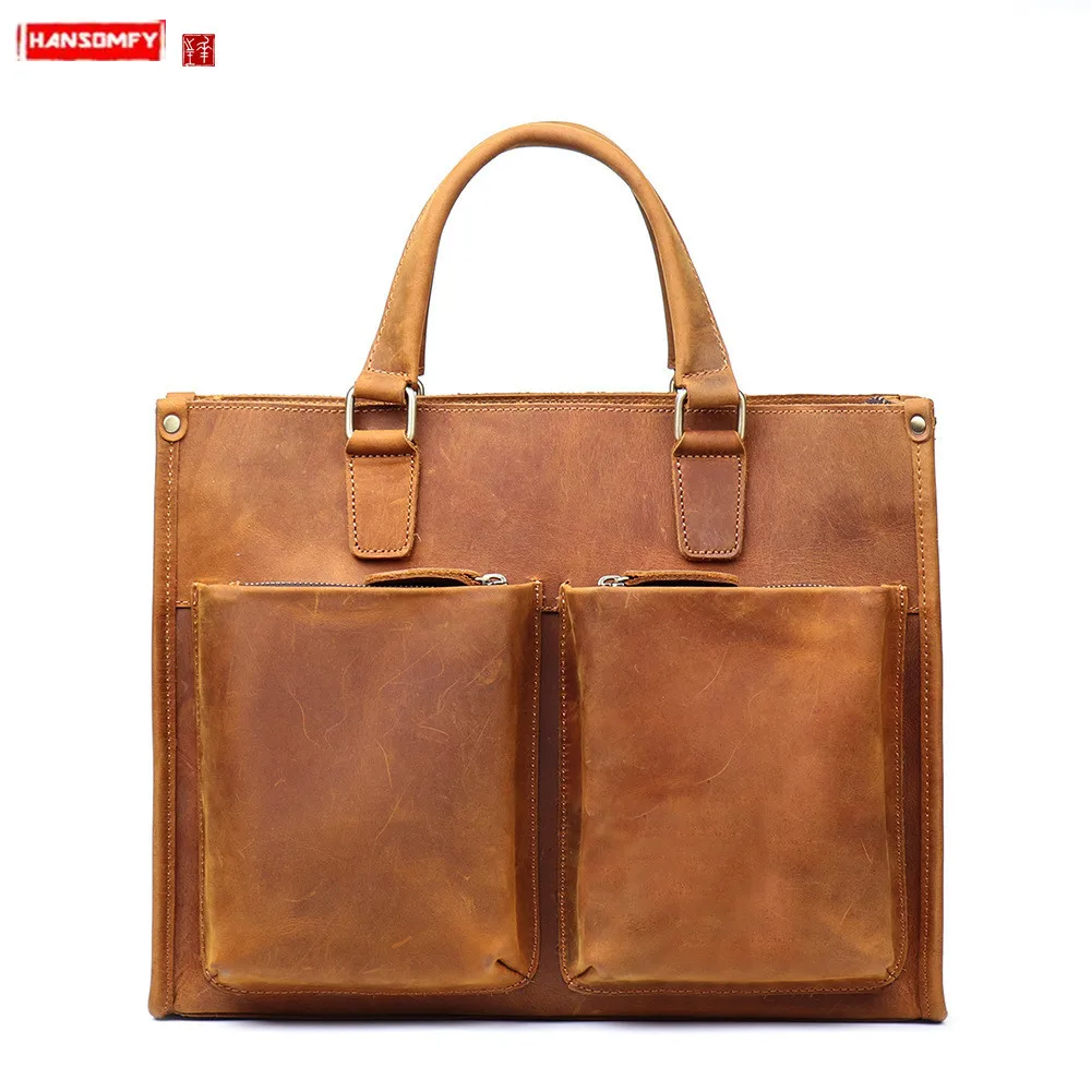 Мужская сумка для ноутбука из натуральной кожи деловая вместительная