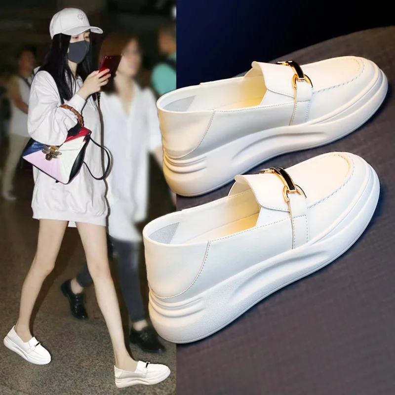 

New Loafers Invisible Height Increasing Insole Women's Shoes 2021 Lazy Two-Way Sandals Women Small Leather Casual Half Slippers