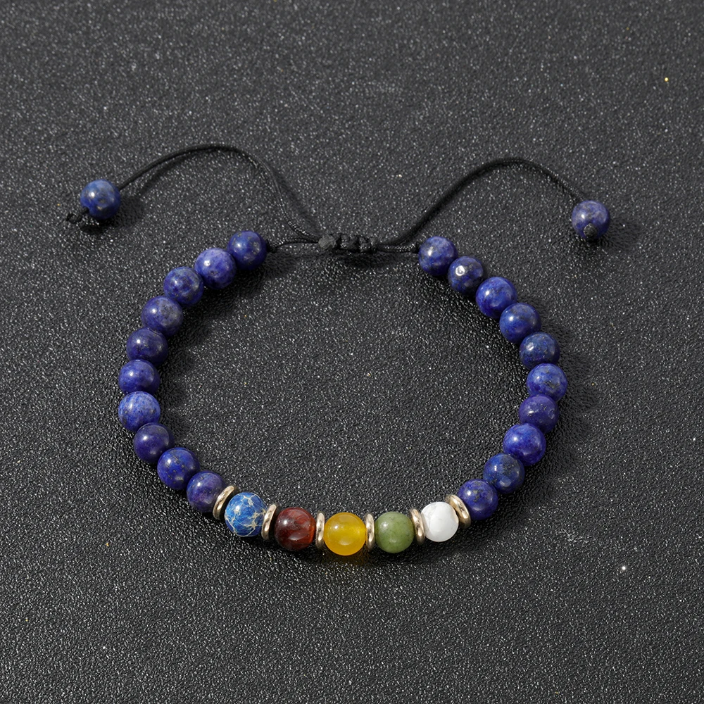 

OAIITE 6mm Lapis Lazuli Bead Chakra Bracelet Adjustable