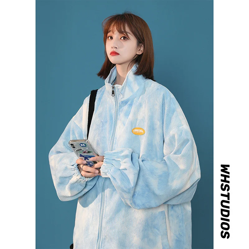 

Corduroy Tie-Dyed Coat Women's Loose Korean Style Student BF Style Stand Collar Baseball Uniform Fried Street Sweet Cool Top