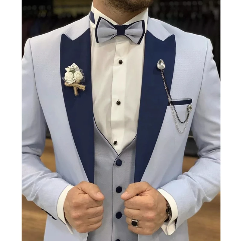 

Модный высококачественный индивидуальный однобортный мужской костюм, смокинг для жениха, костюм для мужчин из трех предметов (пиджак + брюки + жилет + галстук)