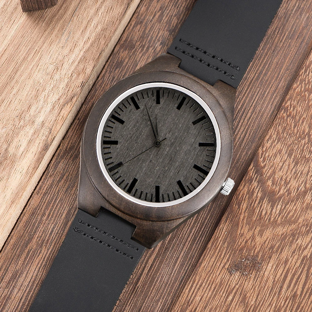 Индивидуальные деревянные часы для вашего собственного имени мужские с кожаным