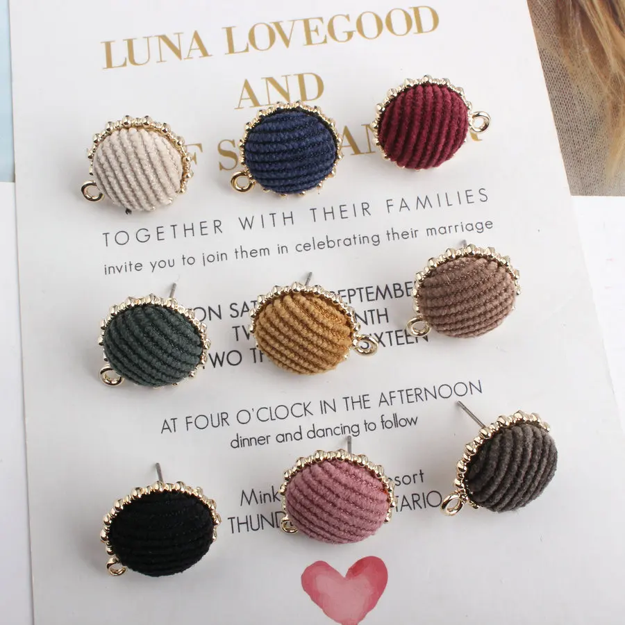 

19*22MM 60Pcs Colorful KC Gold Glazing Alloy Velvet Cloth Round Stud Earrings DIY Jewelry Making Findings Fittings Accessoires