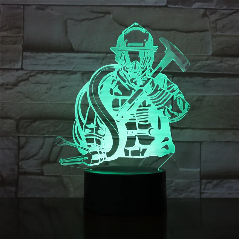 3D светодиодный ночник Fireman с моделированием USB креативный Настольный светильник