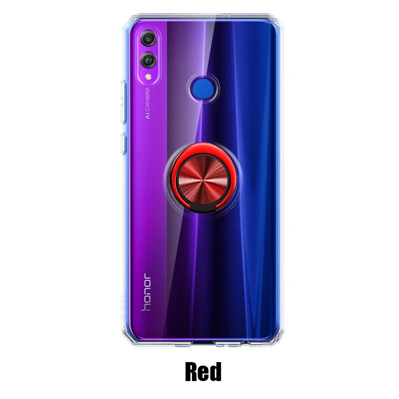 Для huawei Honor 8X чехол Honor8X бизнес с кольцом для пальцев магнетизм держатель прозрачный чехол для huawei Honor 8X чехол для телефона - Цвет: Красный