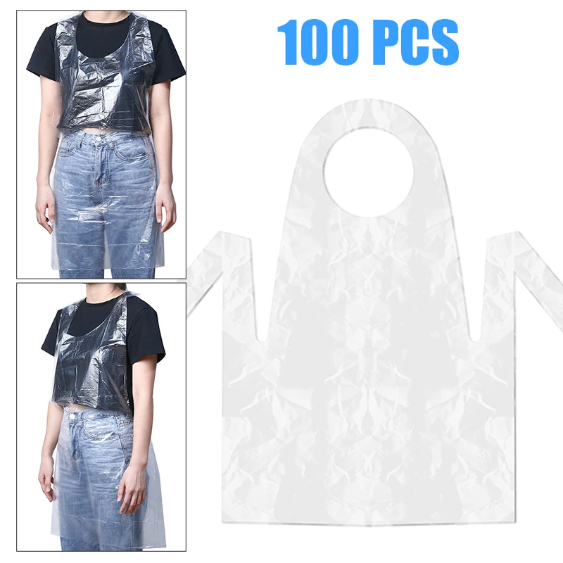 

100pcs Disposable Aprons Adult Plastic Waterproof Oil-proof Clothes Kitchen Hairdresser Woman Barbecue Baking Washing