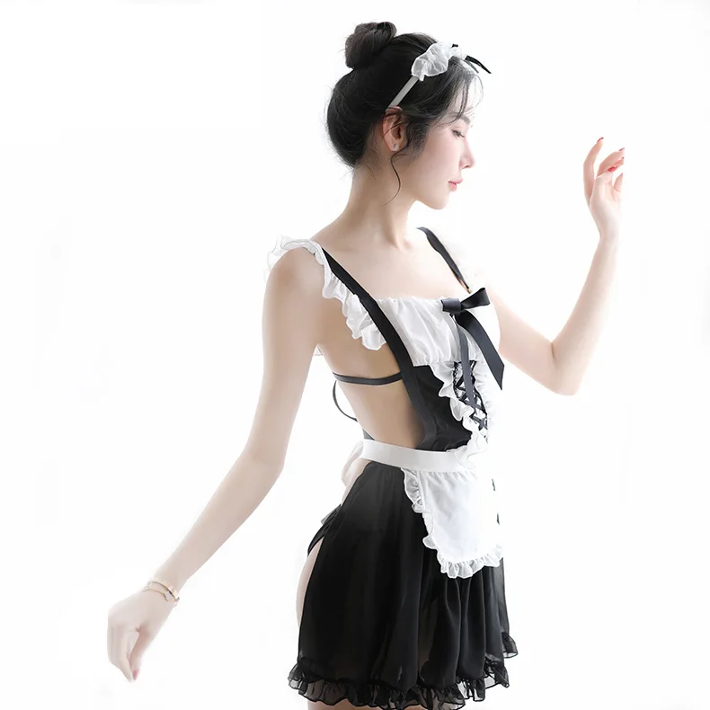 

2020 Sexy Lingerie French Maid Outfit Uniform Temptation Headband Apron Maid Cosplay Naughty Servant Erotic Roleplay Costumes