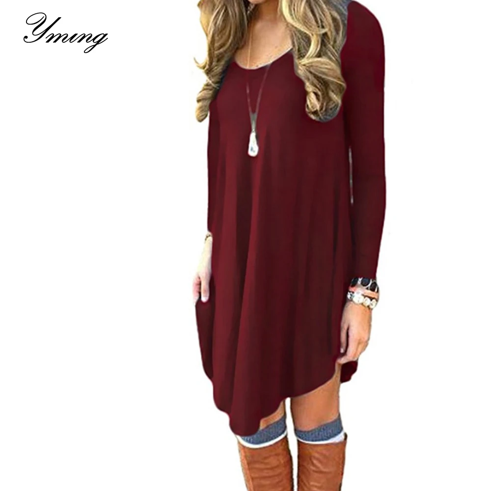 

Женское вечервечерние платье YMING в стиле бохо, Пляжное платье с длинным рукавом, повседневное свободное мини-платье с круглым вырезом