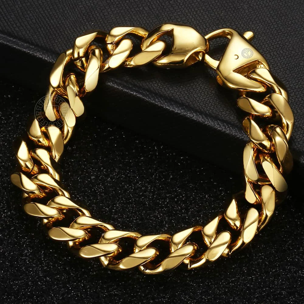 Мужской браслет из нержавеющей стали Davieslee 13 мм золотого цвета 316L с кубинской