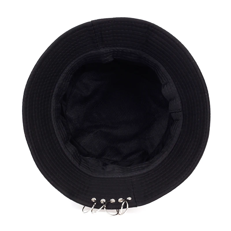 

Solid Color iron pin rings personality Bucket Hat cap for unisex women men cotton fishermen caps factory sells directly