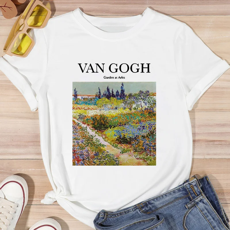 Summer T shirt Women 2021 Van Gogh Printed Tees Graphic female Tshirt Tees Casual streetwear Korean O-neck Clothes woman T-shirt