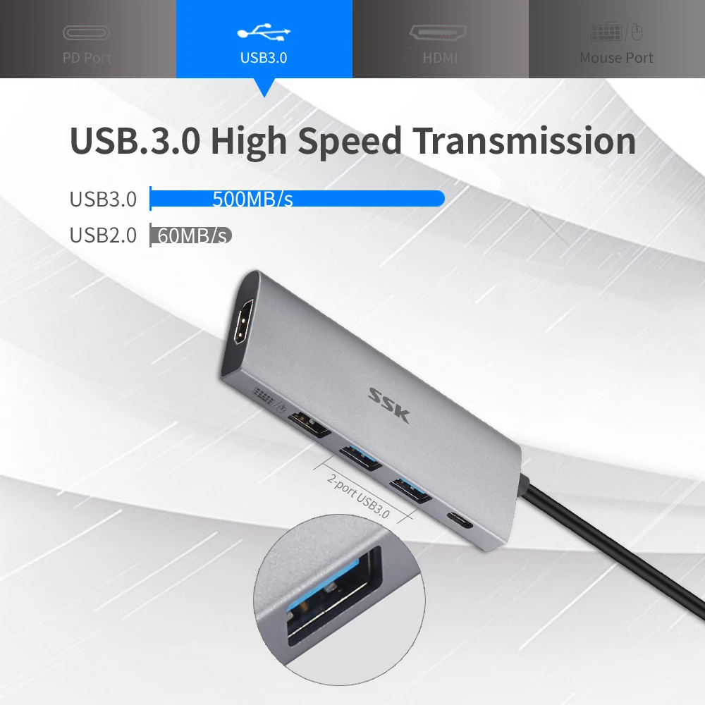 SSK Тип C концентратор usb хаб с разъемами типа и USB 3 0 клавиатура Мышь Интерфейс PD для