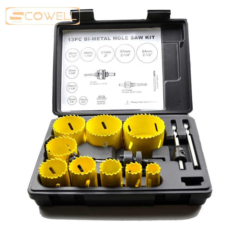 35% OFF 13Pack HSS Bimetal M3 Holesaw Cutter Set With Arbor A2A7 Plastic Box Hole Saw Blade For Opening Holes