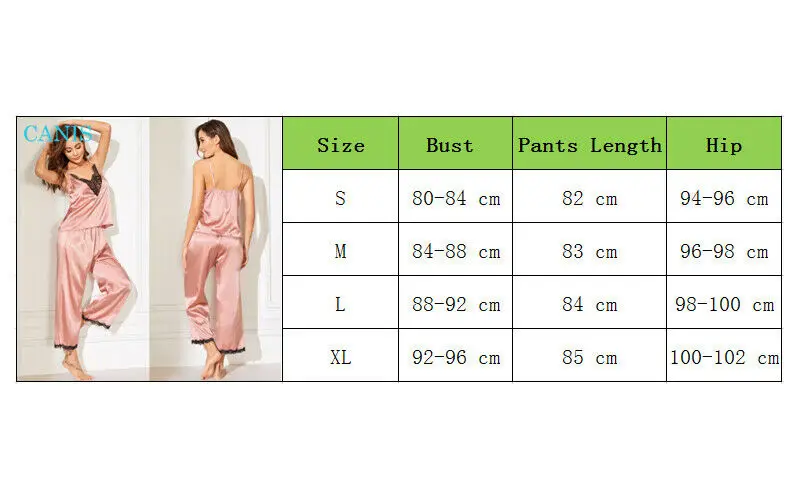 Sexy Women Satin Silk Sleepwear Lace V Neck Top + Long Pants Pyjamas Nightgown Two-piece V-neck pajamas |