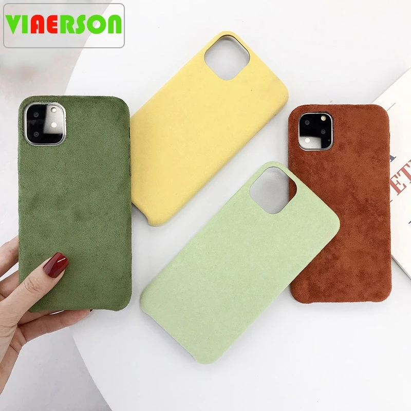 

Plush Furry Solid Candy Color Phone Case For iPhone 11 Pro Max X XS XR Xs Max Hard PC Simple Back Cover For 7 8 Plus