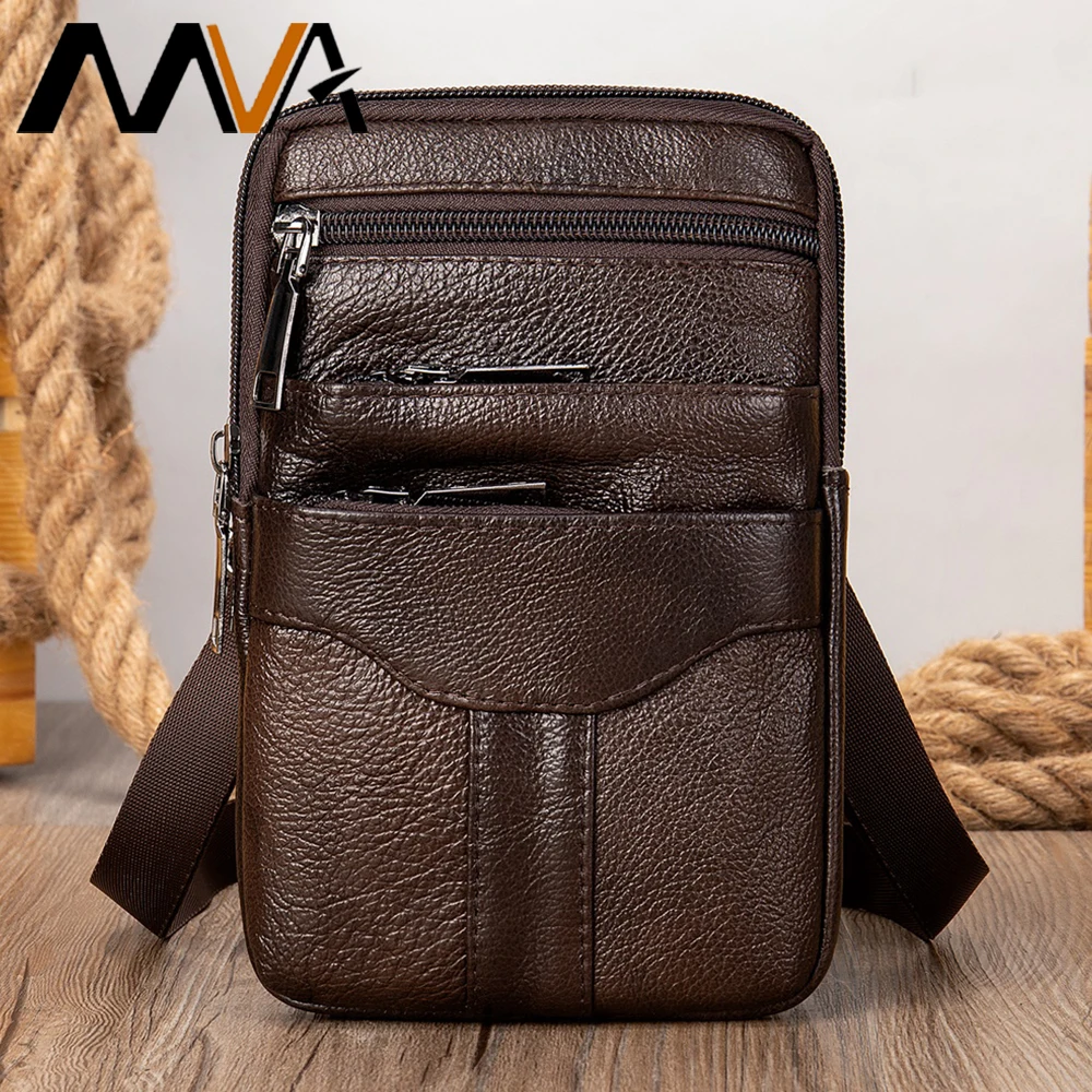 

Забавная Мужская поясная сумка MVA для телефона, Мужская поясная сумка на ремне, мужская спортивная модная кожаная поясная сумка на плечо для мужчин, много отделений, 7496