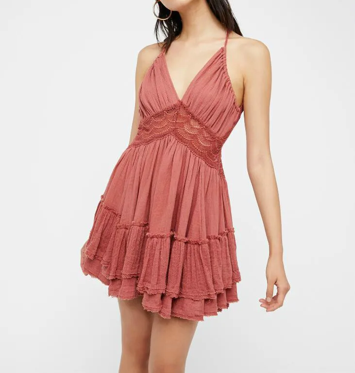 Летнее богемное женское мини платье с открытой спиной Пляжное Платье для отдыха