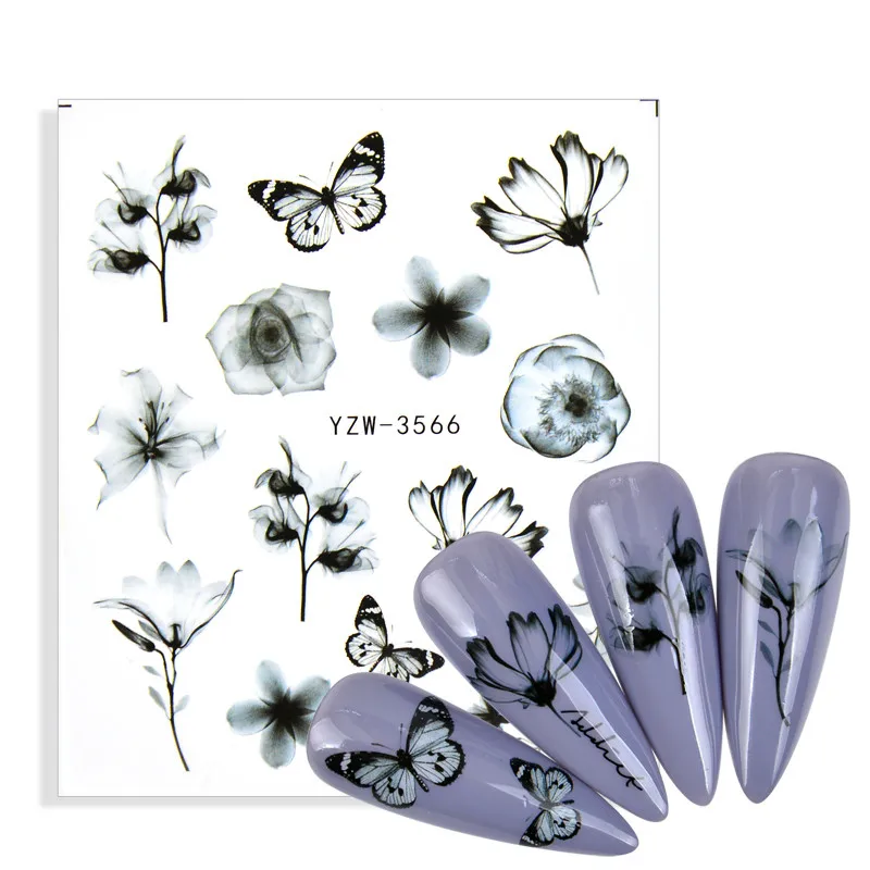 1 лист водных переводных наклеек для ногтевого дизайна прозрачные цветочные