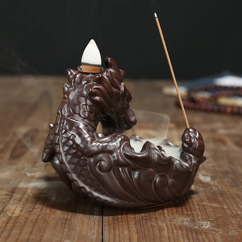 Керамическая курильница с черным драконом держатель для благовоний ручной