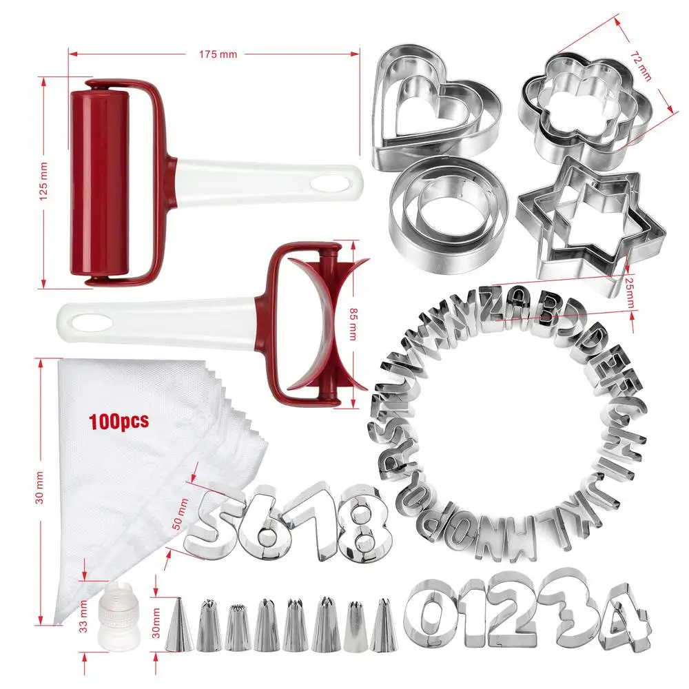 

158 Pcs Stainless Steel Biscuit Tool Set Christmas Cookies DIY Appliance Digital Cake Cutter Letter Pastry Mold
