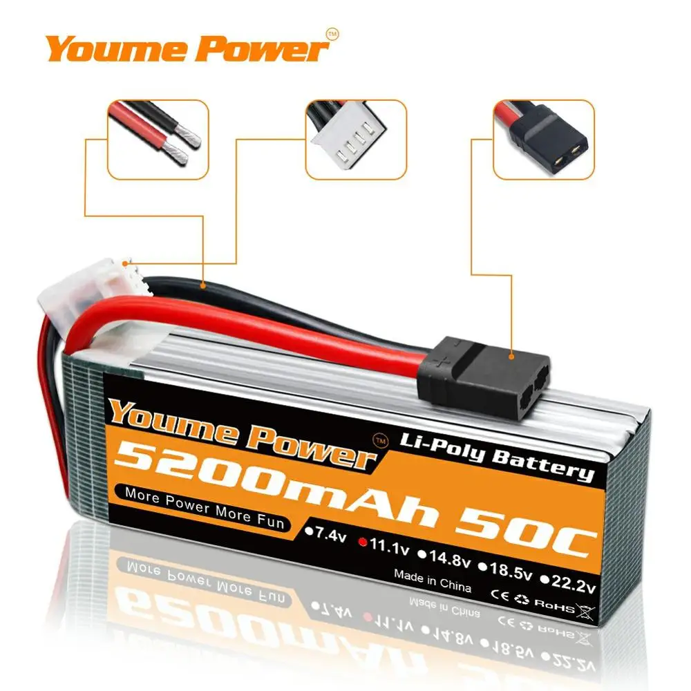 Youme 3s lipo батарея 11 1 v 5000mah 5200mah 50C с разъемом Deans для trex 1/12 1/10 RC автомобиль грузовик