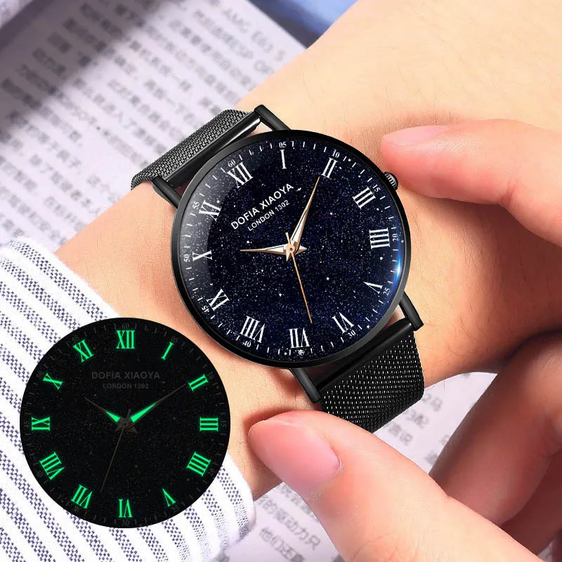 XY1302BB Relogio masculino креативные ультратонкие часы мужские полностью из нержавеющей стали черные часы светящиеся арабские часы водонепроницаемые военные - Цвет: XY1302BB