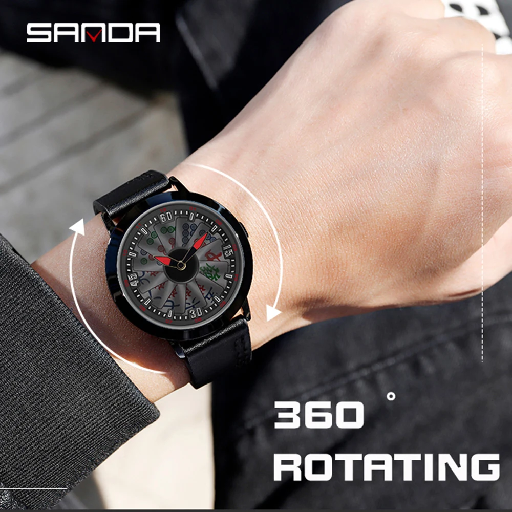 Часы наручные SANDA Wheel мужские с кожаным ремешком брендовые Роскошные