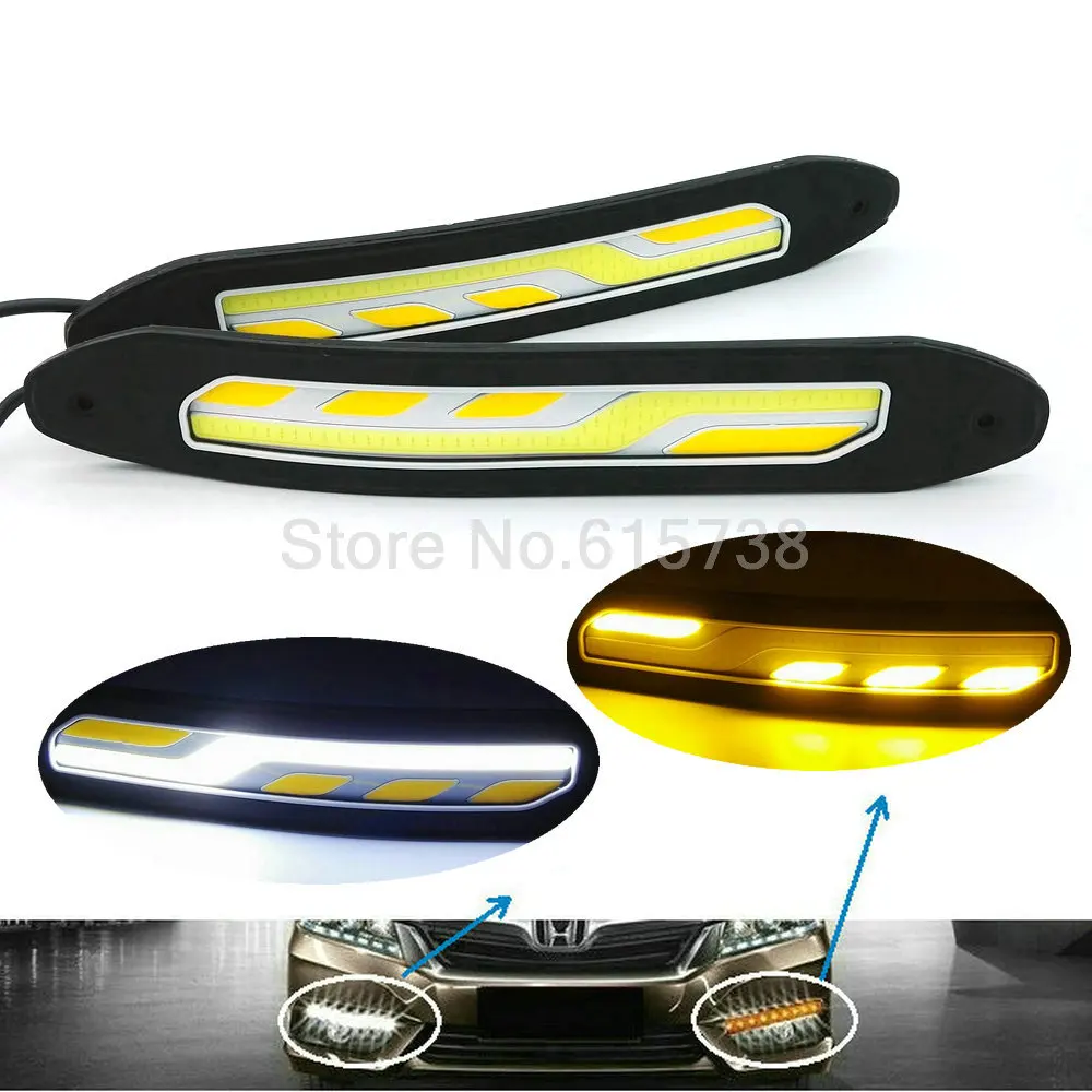 

COB LED DRL Daytime Running Light car lights For Universal Car 100% Waterproof Fog car day running lights with turn light