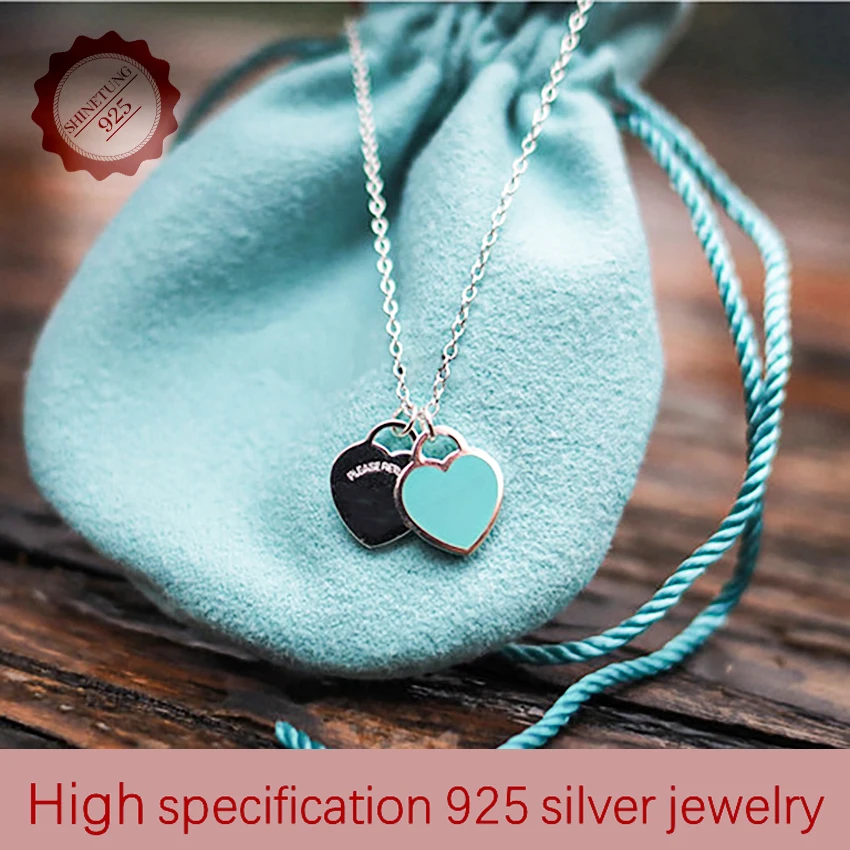 

S925 Sterling Silver Mini Double Heart Pendant Necklace Luxury Jewelry Accessories For Women 2021 Romantic Wild Couple Gift