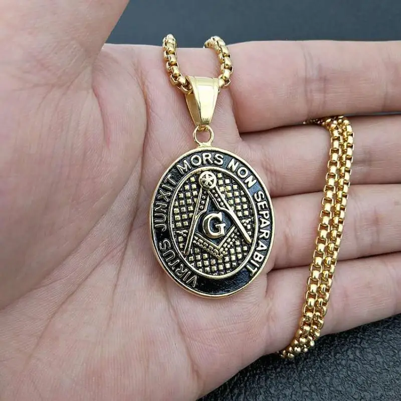 

Men Fashion Vintage Masonic Sign Pendant Necklace Religious Style Casual Party Jewelry Gift