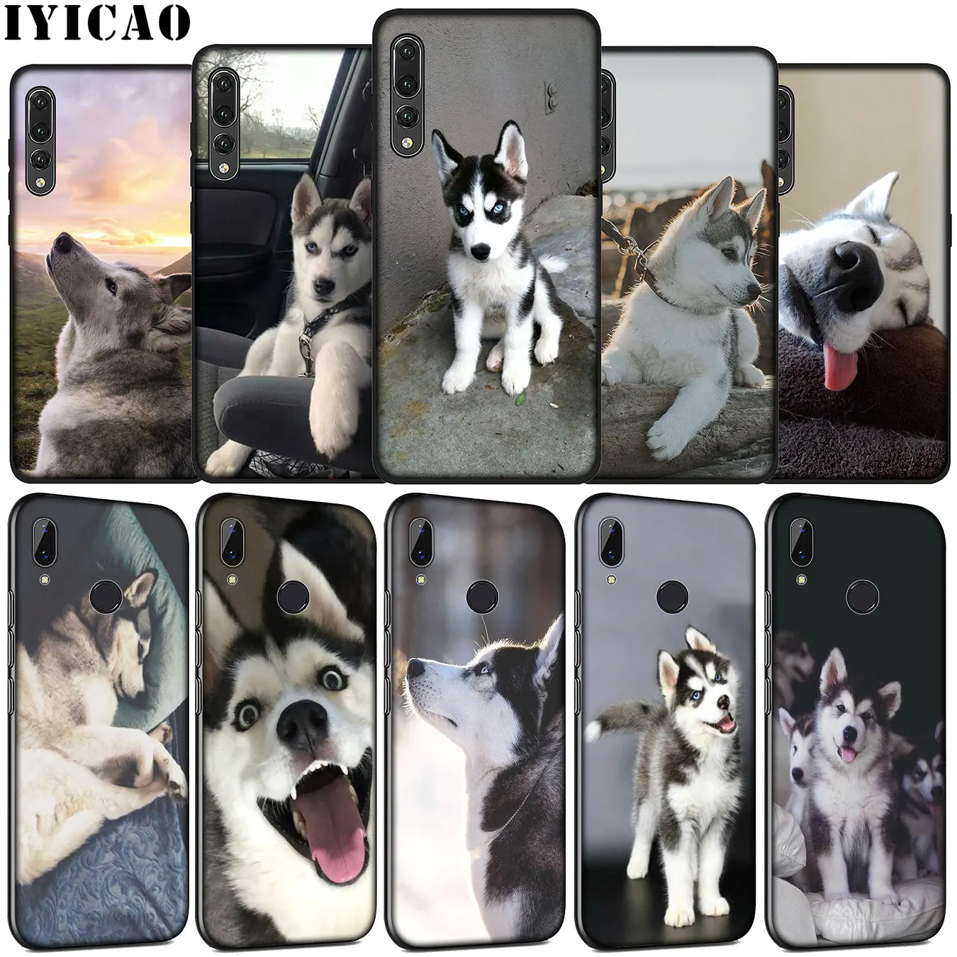 IYICAO Lovely puppy dog husky Soft Silicone Case for Huawei P30 P20 Pro P10 P9 Lite Mini 2017 2016 Black Cover P Smart Z 2019 | Мобильные