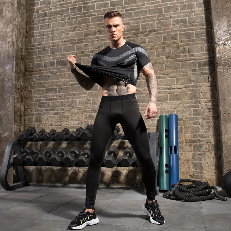 Мужской спортивный костюм для спортзала фитнеса компрессионные колготки одежда