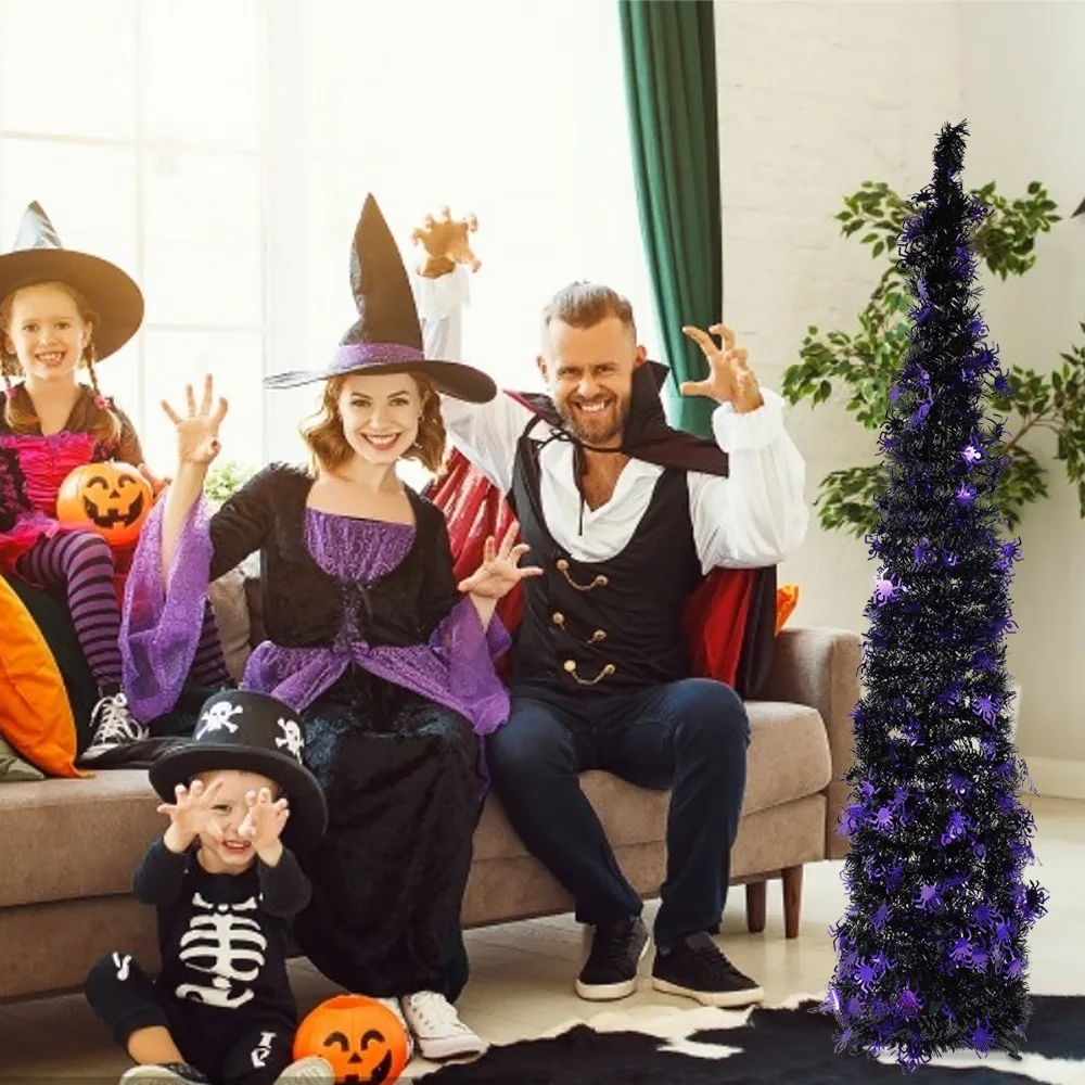 

1.5m Halloween Christmas Tree Tinsel Wreath Home Party Decoration Black Christmas Garland Collapsible Pop Up Sequin Accents