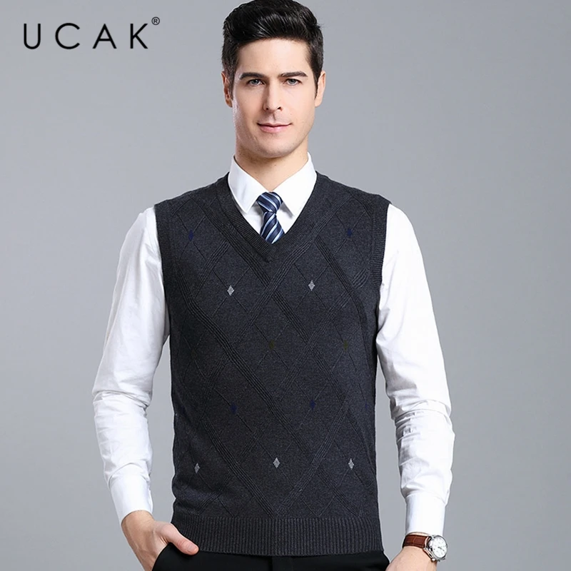 

Мужской шерстяной жилет UCAK, осенне-зимний жилет в полоску с v-образным вырезом, одежда для улицы, U1116