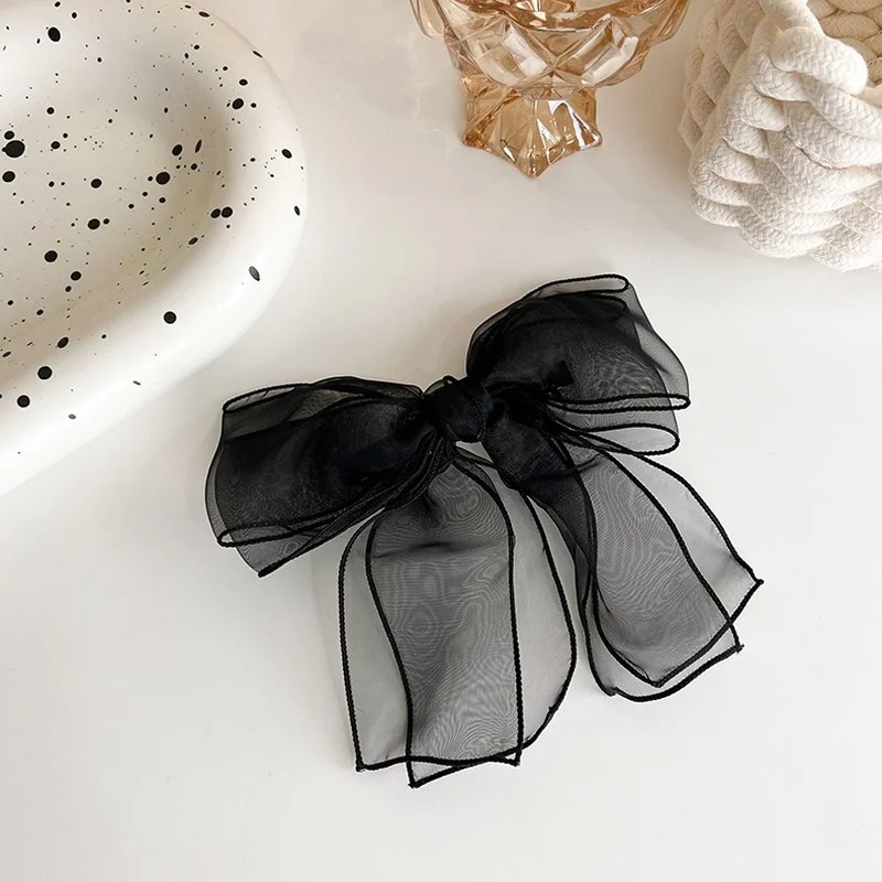 

Origin Summer Temperament Black Net Yarn Bowknot Clip Hairpin for Women Exaggerated Double Layer Fashion Hair Accessories