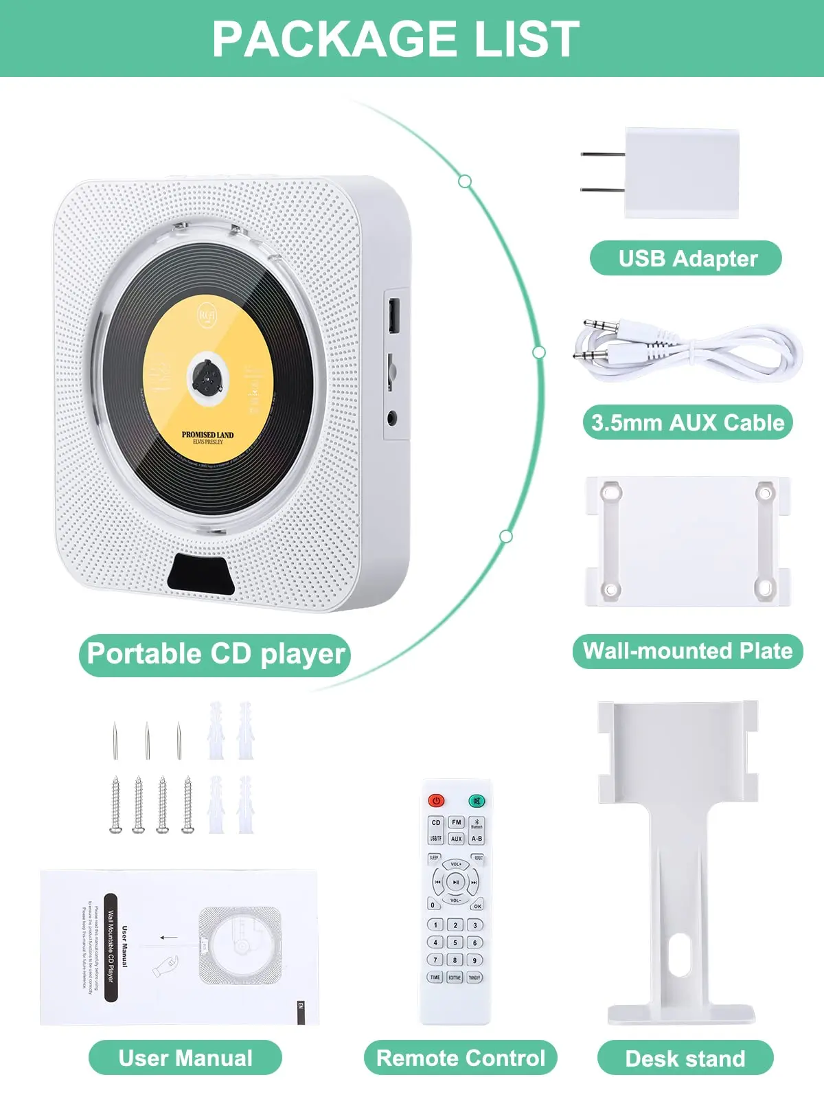 Портативный CD-проигрыватель onbian с Bluetooth настенный монтируемый музыкальный