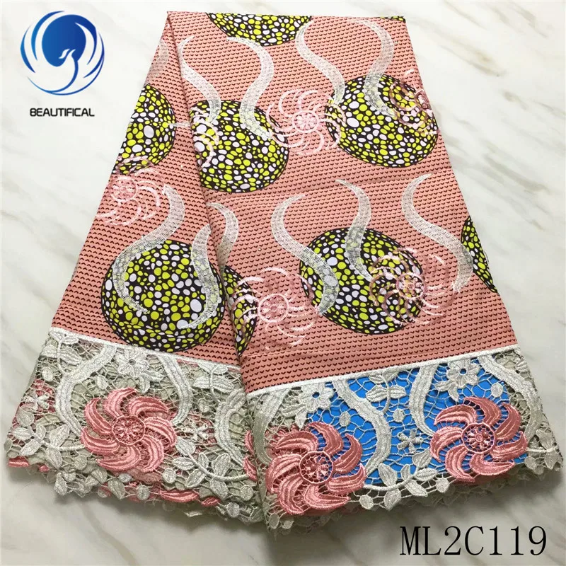 

BEAUTIFICAL African lace fabrics New design embroidery nigerian wax mix cord lace fabric for women 6yards cotton fabric ML2C119