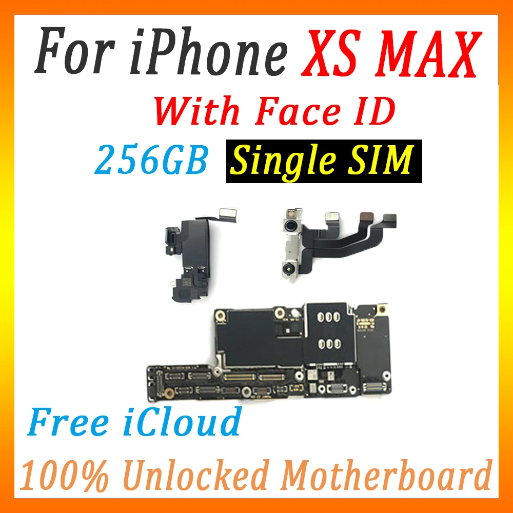 256GB (1 SIM) Полностью протестированная материнская плата для iPhone XS Max, материнская плата с/без панели распознавания лица, оригинальная разблокированная материнская плата с чипами - Цвет: 256GB (1 SIM)