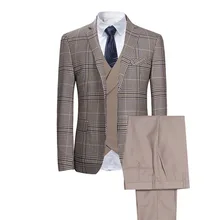 Trajes de negocios a cuadros para hombre, trajes informales de fiesta de boda, trajes de 3 piezas hechos a medida, trajes de alta calidad, chaqueta, chaleco, pantalón, novedad de 2021 (4)