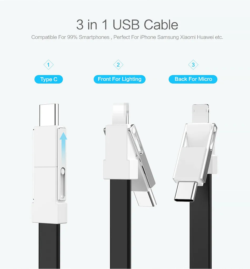 Магнитный кабель для iPhone Ligtning кабель Micro usb type C 3 в 1 брелок для быстрой зарядки USB-C type-C Магнитный кабель для зарядки телефона