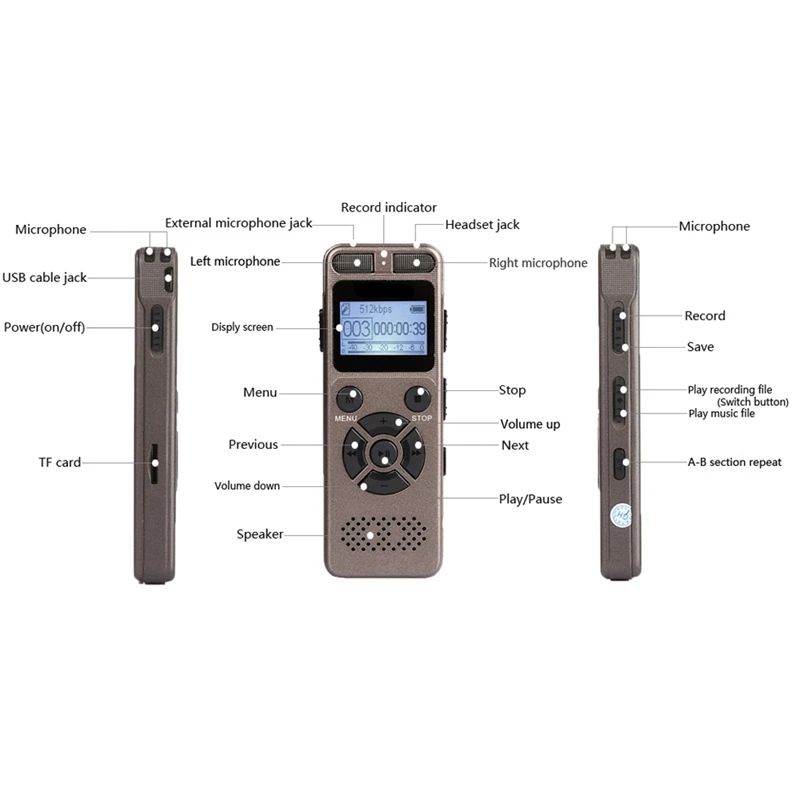 8Gb Voice Recorder Usb Business Portable Digital Audio With Mp3 Player Support Multi-Language Tf Card To 32Gb | Электроника