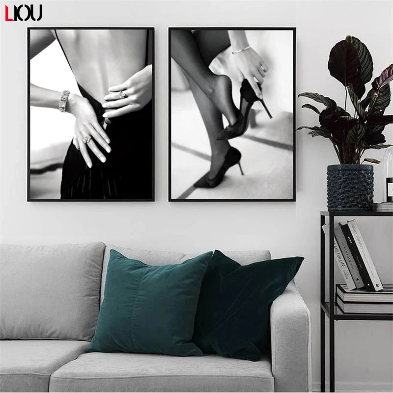 Модный плакат черно-белая леди классическое художественное окошко Картина на