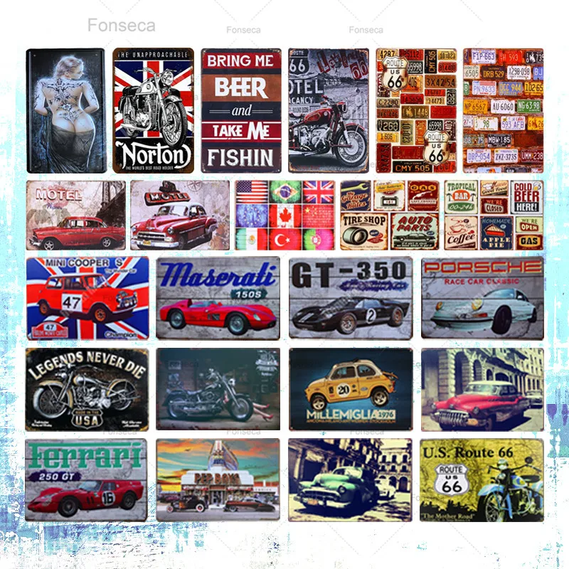 Route 66 комбинированных стилей винтажные металлические жестяные знаки креативный