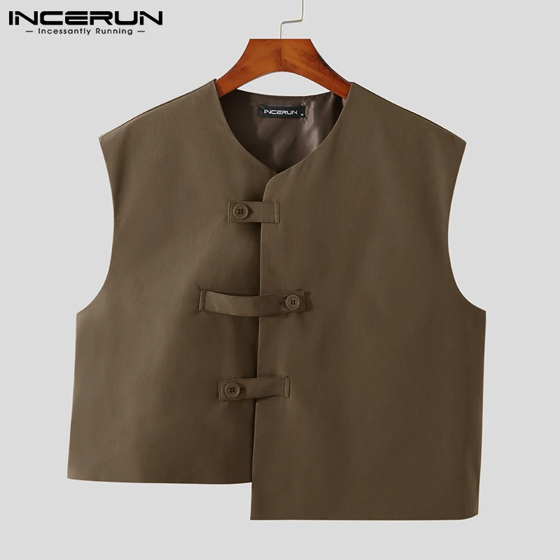 2022 Fashion Men Vests Irregular Button Up Streetwear Sleeveless Casual Personality Waistcoats Solid Color Men Coats 5XL INCERUN