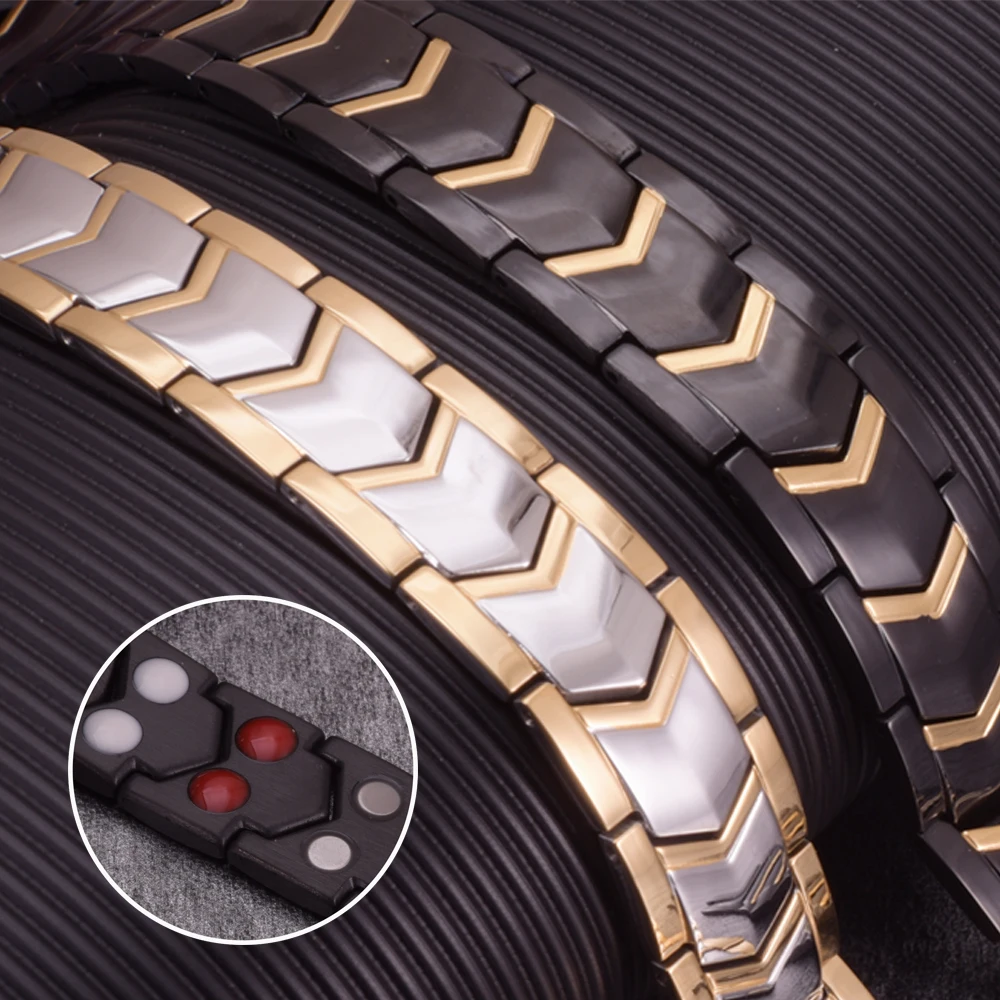 Магнитный браслет для мужчин черный из нержавеющей стали широкая цепочка