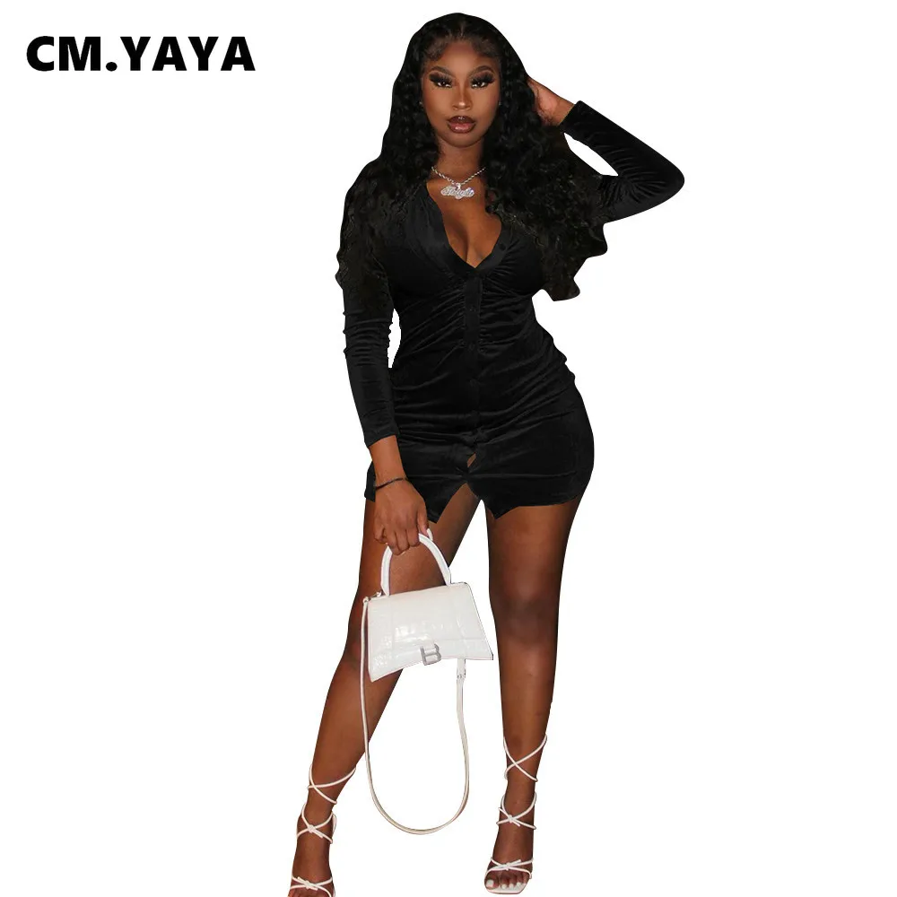 Женское бархатное платье миди CM.YAYA облегающее мини-платье с длинным рукавом