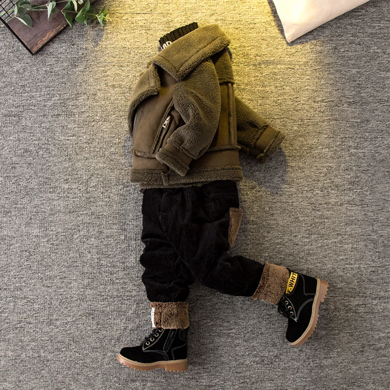 Новинка замшевые куртки для мальчиков Зимние флисовые детские пальто детская