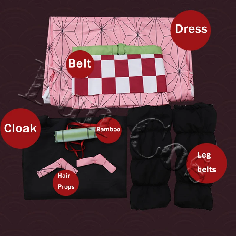 Костюм для косплея киметсу незуко камадо длинный парик розового цвета из аниме