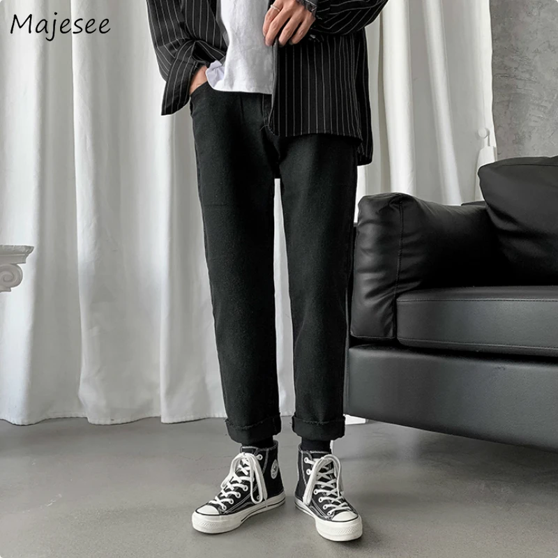 Men Jeans Ankle Length Solid Ripped Large Size 3XL Korean Style Chic Leisure Simple All-match Fashion Vintage BF New Loose Mens